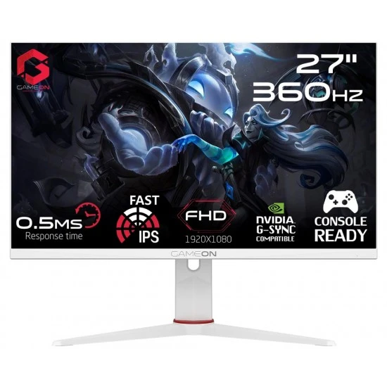 شاشة ألعاب GAMEON GOA27FHD360IPS ARTIC PRO SERIES مقاس 27 بوصة بدقة FHD ومعدل تحديث 360 هرتز ووقت استجابة 0.5 مللي ثانية ولوحة IPS سريعة HDMI 2.1 (تدعم وحدة التحكم) - بيضاء