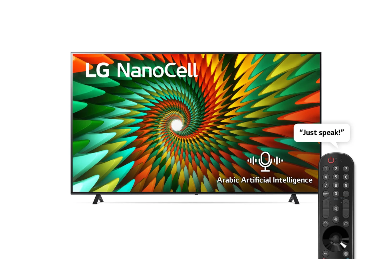 تلفزيون LG NanoCell مقاس 55 بوصة من سلسلة NANO77، WebOS Smart AI ThinQ، جهاز تحكم عن بعد سحري، سينما ثلاثية الجوانب، HDR10، HLG، AI Sound Pro (5.1.2ch)، حامل ثنائي الأقطاب