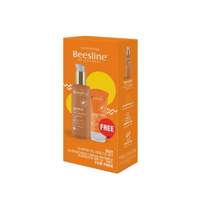 زيت تسمير البشرة BEESLINE GOLD 200ML واحصل على كريم الوقاية من الشمس BEESLINE INVISIBLE SPF 50 SUN BLOCK CREAM 60ML مجانًا