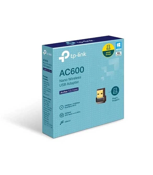 محول واي فاي USB TP-LINK NANO AC600 (ARCHER T2U NANO) - شبكة لاسلكية ثنائية النطاق 2.4 جيجاهرتز/5 جيجاهرتز