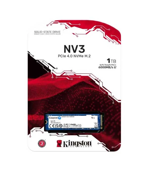 Kingston NV3 1TB M.2 NVMe PCIe 4.0، SSD من الجيل الرابع بسرعة تصل إلى 6000 ميجابايت/ثانية