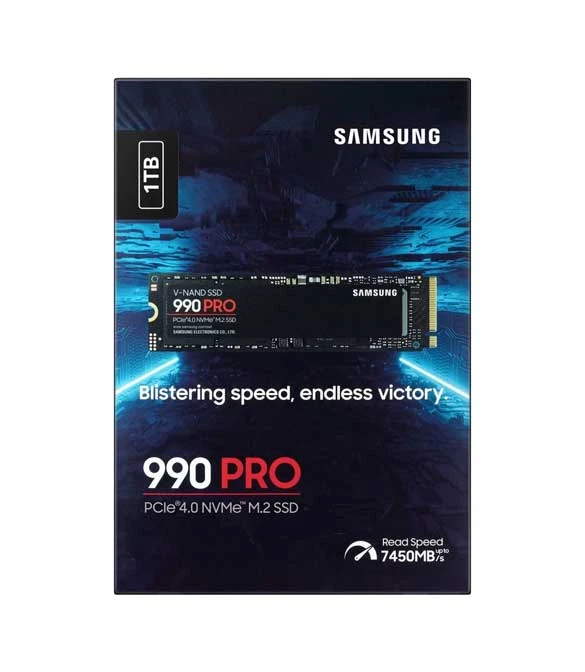 محرك أقراص الحالة الصلبة الداخلي SAMSUNG 990 PRO 1TB PCIE 4.0 NVME M.2 (2280) بسرعة تصل إلى 7450 ميجابايت/ثانية