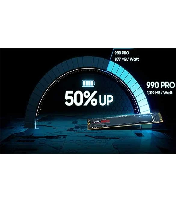 محرك أقراص الحالة الصلبة الداخلي SAMSUNG 990 PRO 1TB PCIE 4.0 NVME M.2 (2280) بسرعة تصل إلى 7450 ميجابايت/ثانية