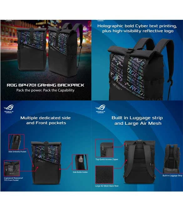 حقيبة ظهر للكمبيوتر المحمول للألعاب ASUS Republic of Gamers BP4701 مقاس 17 بوصة ROG