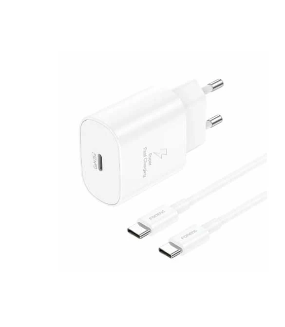 شاحن FONENG White EU51 USB-C GaN (25 وات) مع كابل من النوع C إلى النوع C