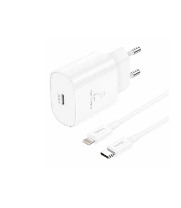 شاحن FONENG White EU51 USB-C GaN (25 وات) مع كابل من النوع C إلى Lightning