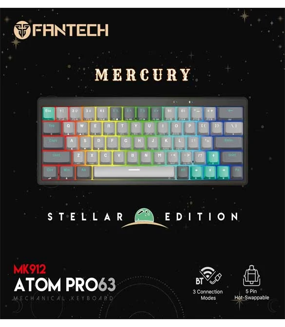 لوحة مفاتيح الألعاب اللاسلكية Fantech MK912 ATOM PRO63 RGB Bluetooth Mercury