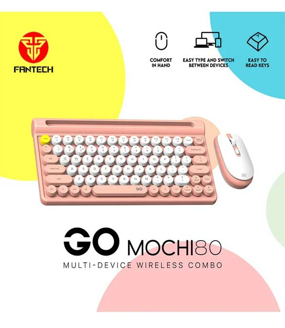 مجموعة لوحة المفاتيح والماوس اللاسلكية Fantech MOCHI WK897 80Keys - لون الخوخ