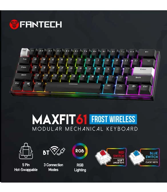 سماعة Fantech Max Fit 61 Frost اللاسلكية - أسود (مفتاح أزرق)