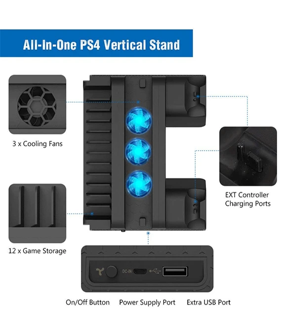 حامل تبريد متعدد الوظائف من دوبي لجهاز PS4 - نحيف - احترافي