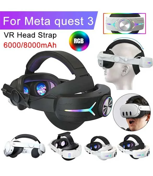 حزام رأس الواقع الافتراضي RGB الأبيض القابل للتعديل لجهاز Meta Quest 3