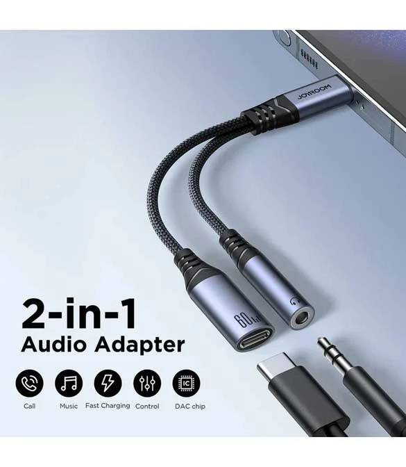 محول صوت 2 في 1 من Joyroom Audio-Transfer Series (من النوع C إلى 3.5 مم + النوع C) - أسود