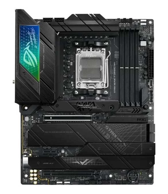 لوحة ASUS ROG STRIX X670E-F GAMING WIFI 6E DDR5 AM5 RYZEN 7000 PCIE 5.0 4X M.2 SLOTS مع مشتتات حرارية AI COOLING II