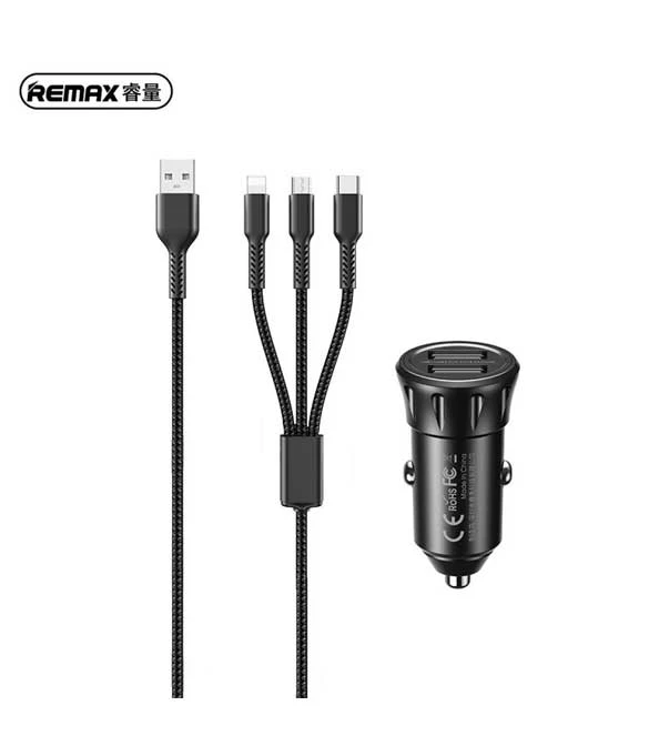 شاحن سيارة ريماكس RCC236 2USB 2.4A + كابل 3 في 1 أسود