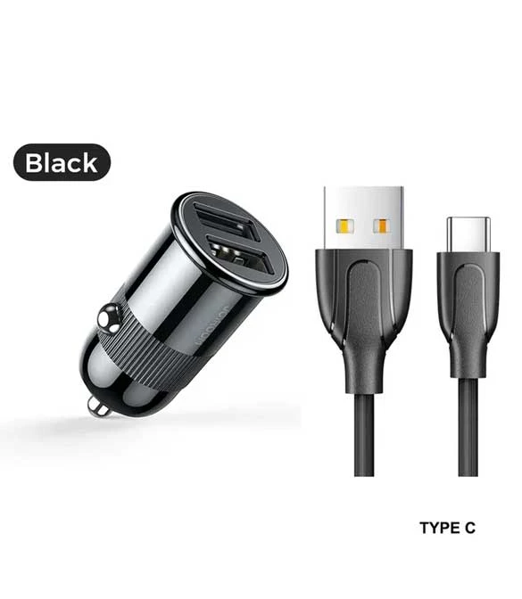 شاحن سيارة Joyroom 3.1A بمنفذين USB مع كابل C-A06 - Type C