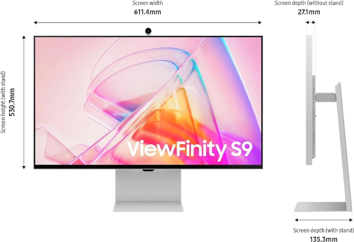 شاشة Samsung ViewFinity S9 (S90PC) الذكية مقاس 27 بوصة بدقة 5K مسطحة لنظامي التشغيل Windows وMac، IPS (رمادي فاتح)