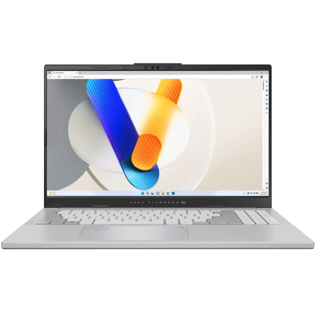 كمبيوتر محمول ASUS Vivobook Pro 15 OLED (N6506MV-MA022)، مقاس 15.6 بوصة، بدقة 3K، وتردد 120 هرتز، ومعالج Intel Ultra 7 155H، وبطاقة رسومات NVIDIA GeForce RTX™ 4060، ومحرك أقراص SSD سعة 1 تيرابايت، باللون الفضي الرائع