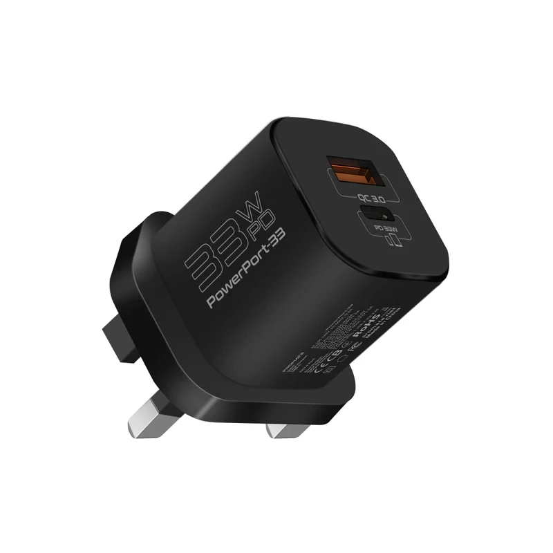 محول شحن PROMATE POWERPORT-33.EU BK 33W Power Delivery GaNFast™