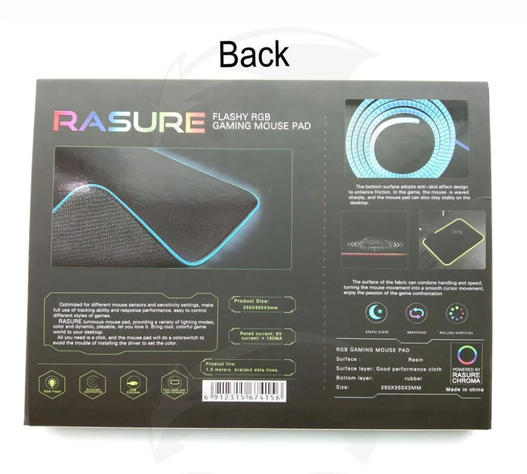 وسادات ماوس Rasure Flashing Lighting، وسادات ماوس فارغة RGB