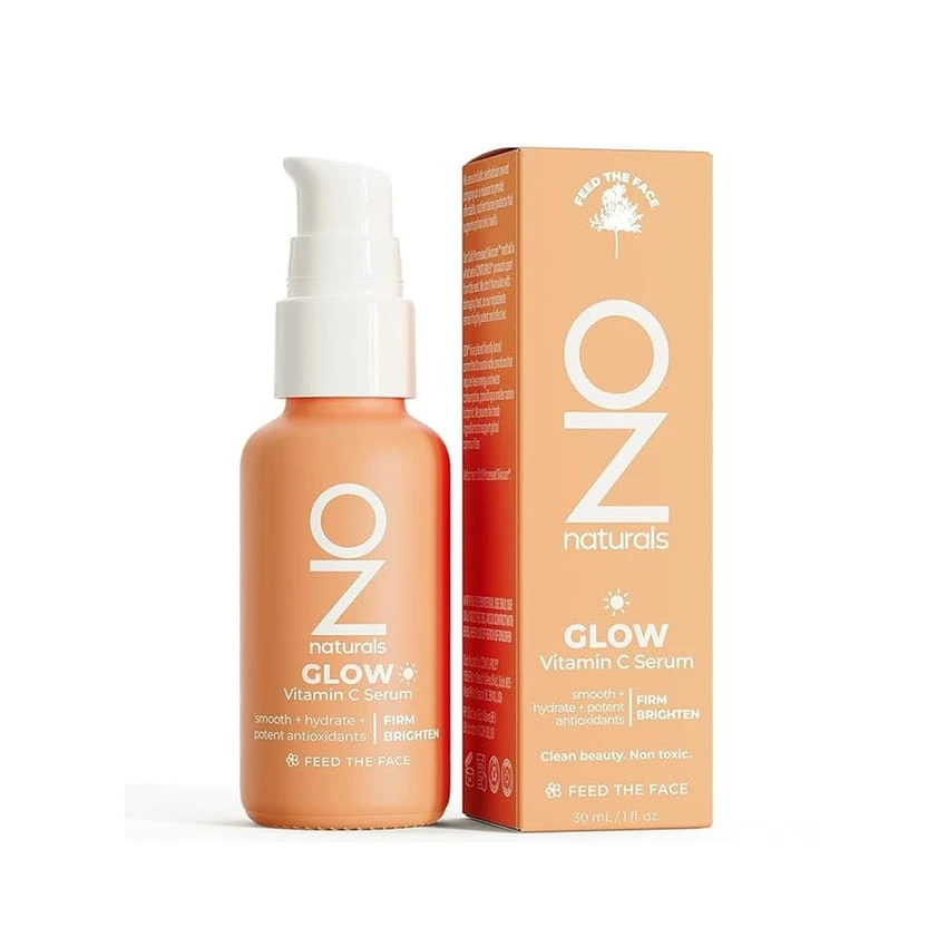 OZNATURALS GLOW SERUM مصل فيتامين سي المضاد للشيخوخة مع حمض الهيالورونيك وزيت فيتامين إي النقي وزيت ثمر الورد ومصل طبيعي مضاد للأكسدة للوجه للحصول على بشرة أكثر إشراقًا وتوحيدًا للون البشرة 30 مل