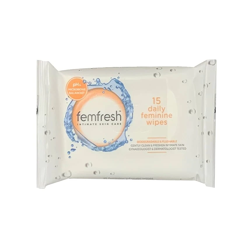 مناديل FemFresh Intimate Ski Care 15 منديلًا أنثويًا لتنظيف وتجديد وتهدئة البشرة