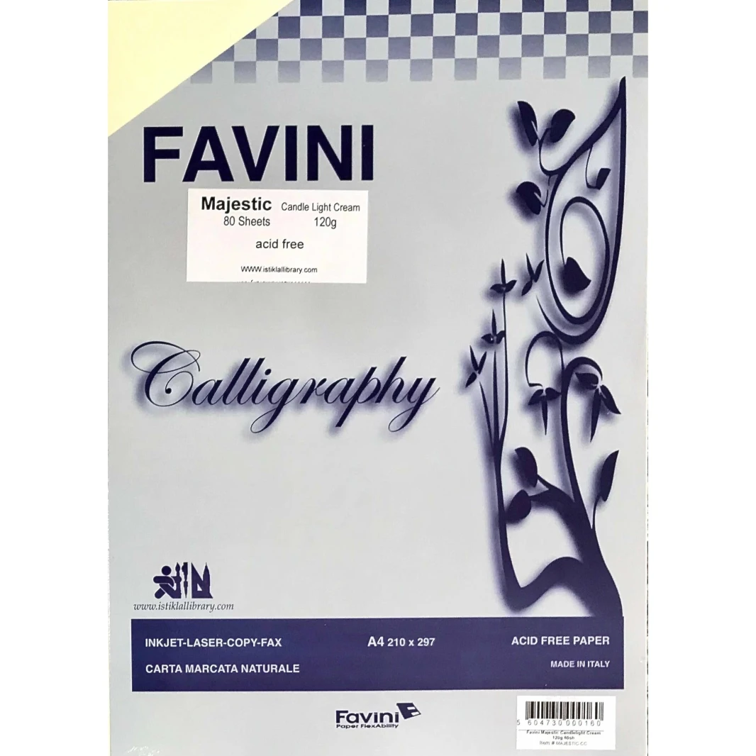 ورق Favini Majestic Metallic Satinated Candle Light Cream 120 جرام مقاس A4 - عبوة من 80 ورقة