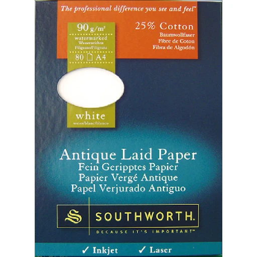 ورق Southworth Fine Antique Laid 90 جرامًا من Off-White Watermarked A4 - عبوة من 80 قطعة