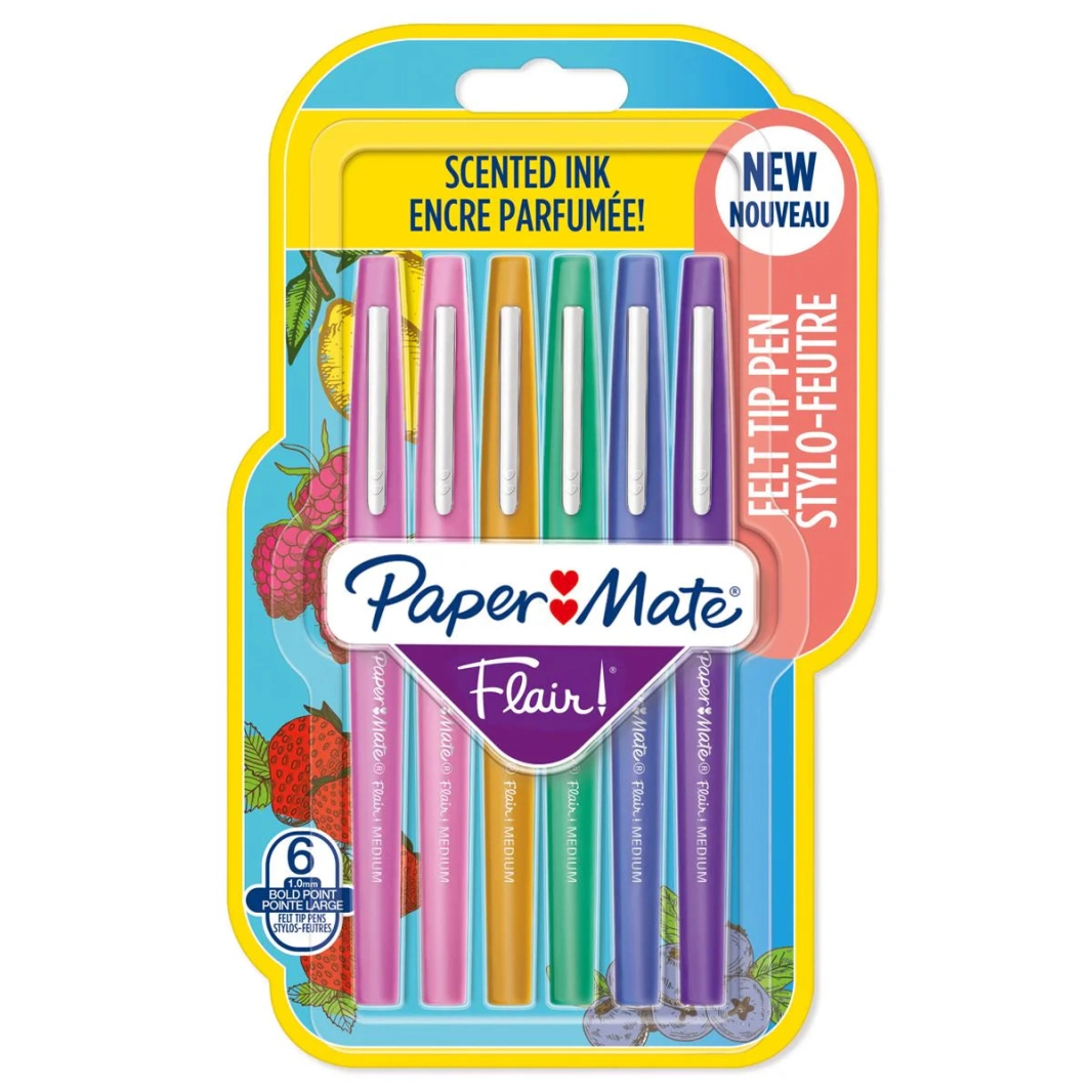 مجموعة أقلام حبر معطرة جديدة من Paper Mate Flair مقاس 0.7 مم برأس لباد - معطرة