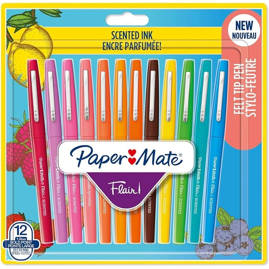 مجموعة أقلام حبر معطرة جديدة من Paper Mate Flair مقاس 0.7 مم برأس لباد - معطرة