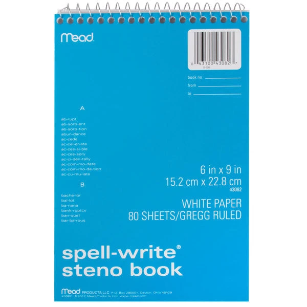 دفتر ملاحظات حلزوني من Mead Spell-Write Steno مقاس 6 × 9 بوصات - 80 ورقة