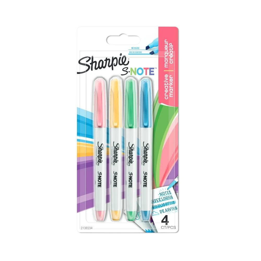 أقلام تحديد إبداعية من Sharpie S-Note Chiseled Pastel - مجموعة من 4 قطع