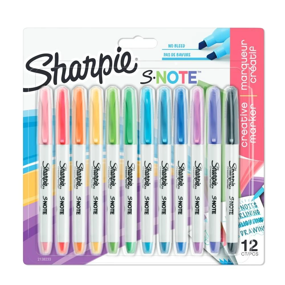 أقلام تحديد إبداعية من Sharpie S-Note Chiseled Pastel - مجموعة من 12 قطعة