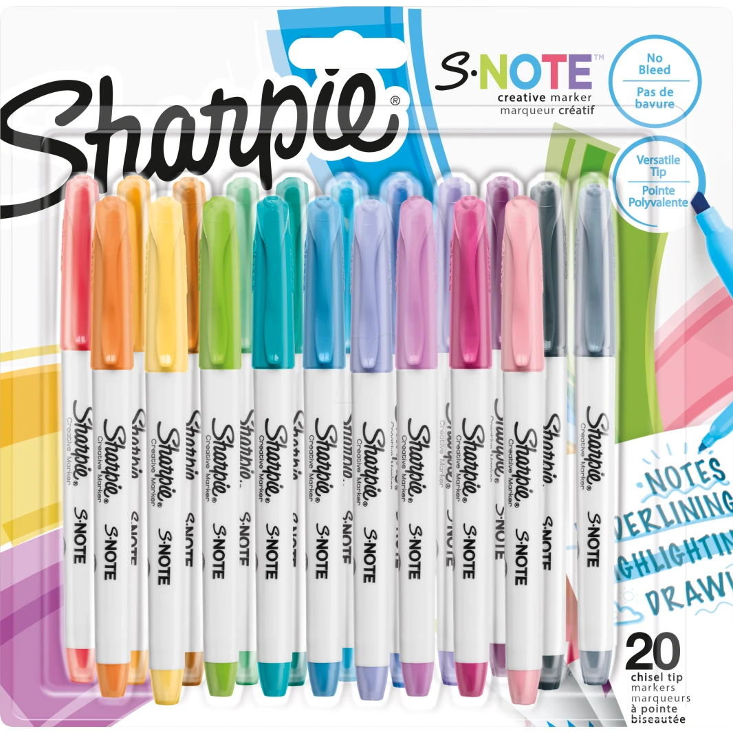 أقلام تحديد إبداعية من Sharpie S-Note Chiseled Pastel - مجموعة من 20 قطعة