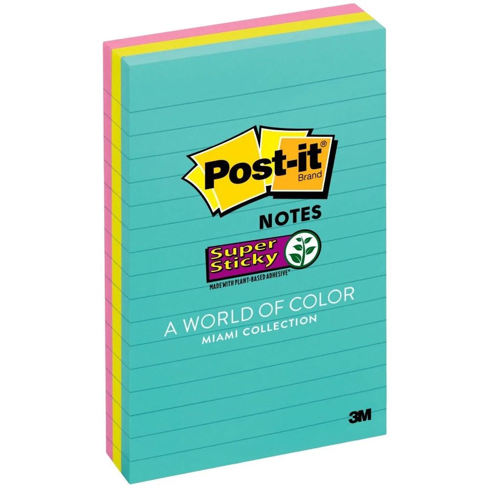 3M Post-it® Lined Sticky Notes مقاس 4 × 6 بوصة - عبوة من 3 قطع ملونة