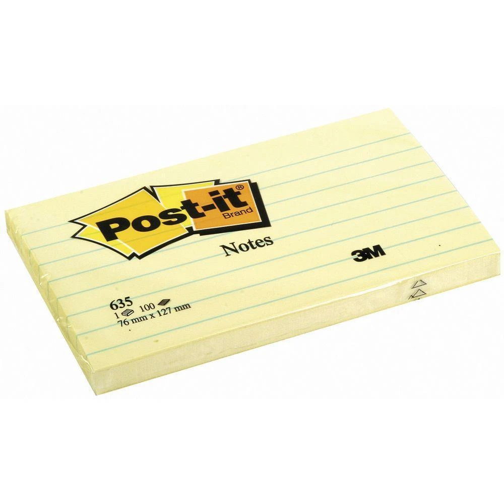 ملاحظات 3M Post-It® مقاس 3 × 5 بوصات مسطرة / صفراء كناري