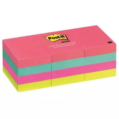 3M Post-it® Notes مقاس 1.5 بوصة × 2 بوصة - عبوة من 12 ورقة ملونة (متنوعة)