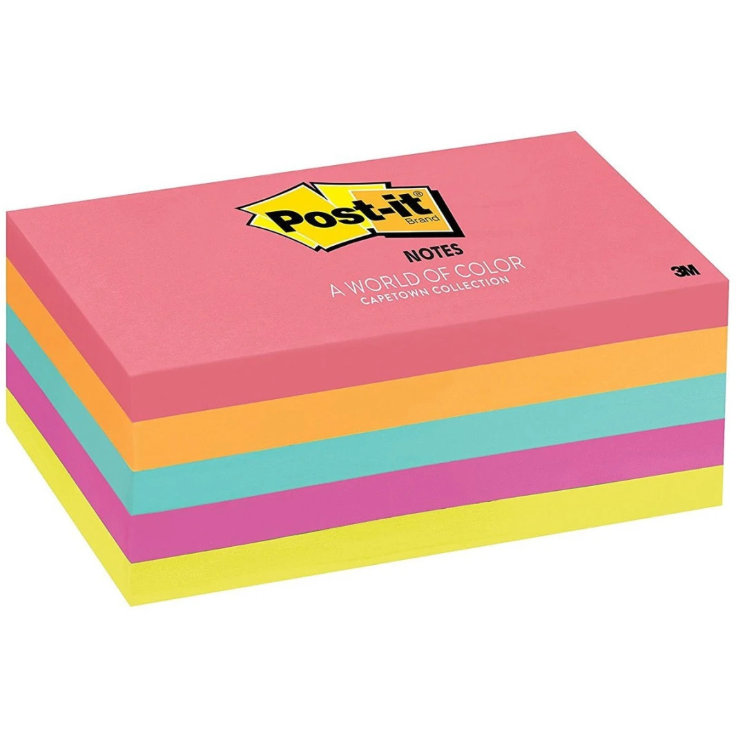 3M Post-it® Notes مقاس 3"x5" - عبوة من 5 قطع ملونة "نيون"