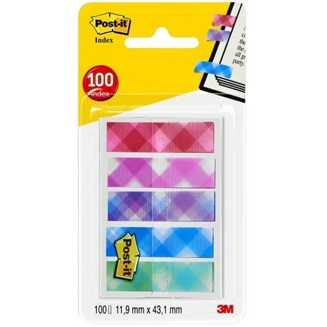 علامات تبويب الفهرس النمطية من 3M Post-it® مقاس 11.9 × 43.2 مم بألوان متنوعة - عبوة من 100 قطعة