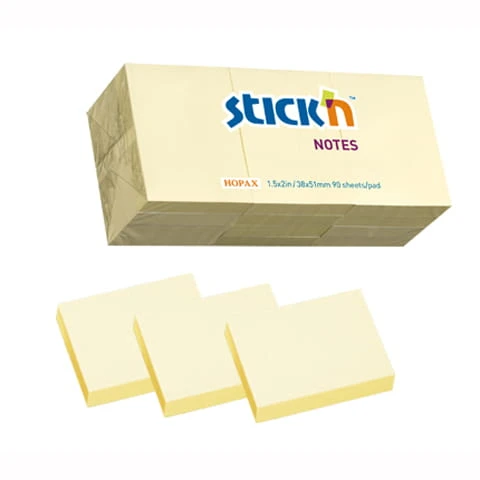 Hopax Stick'N Notes - 1.5"x2" أصفر 100 ورقة/وسادة - عبوة من 12 وسادة