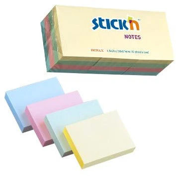 Hopax Stick'N Notes - 1.5"x2" Pastel Assorted 100 Sheets/Pad - Pack of 12 Pads