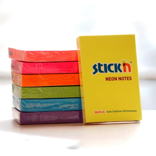 مجموعة من 4 ألوان من Hopax Stick'n Notes Neons مقاس 3 × 2 بوصة