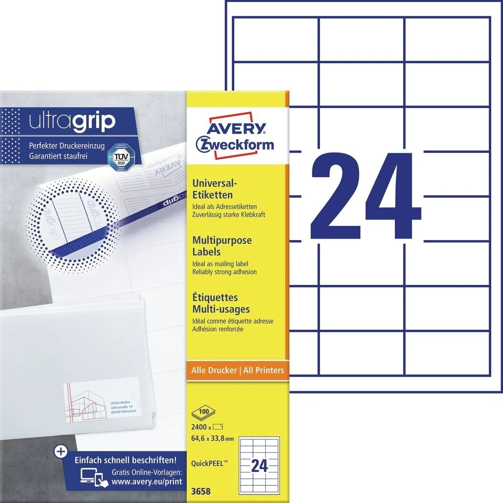 ملصقات Zweckform Universal Labels القابلة للطباعة بحجم A4 - عبوة من 100 ورقة