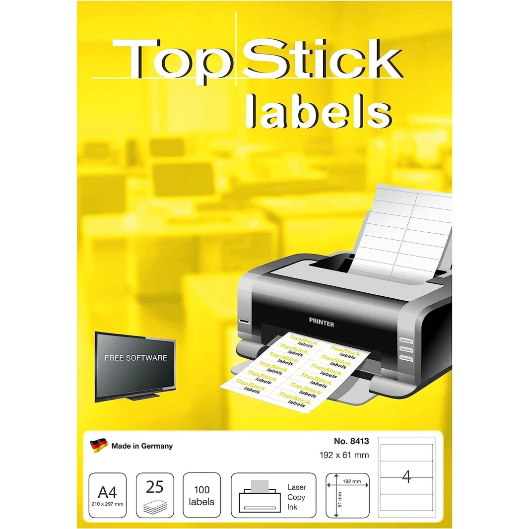 ملصقات ملفات TopStick LAF BoxFile ذات العمود الفقري العريض 4 أوراق مقاس A4 قابلة للطباعة باللون الأبيض مقاس 192 × 61 مم - عبوة من 25 ورقة