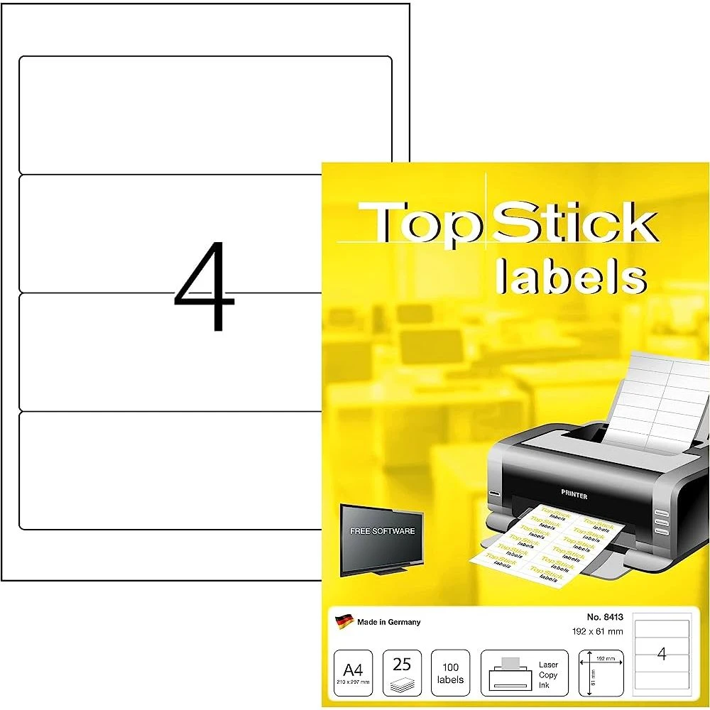 ملصقات ملفات TopStick LAF BoxFile ذات العمود الفقري العريض 4 أوراق مقاس A4 قابلة للطباعة باللون الأبيض مقاس 192 × 61 مم - عبوة من 25 ورقة