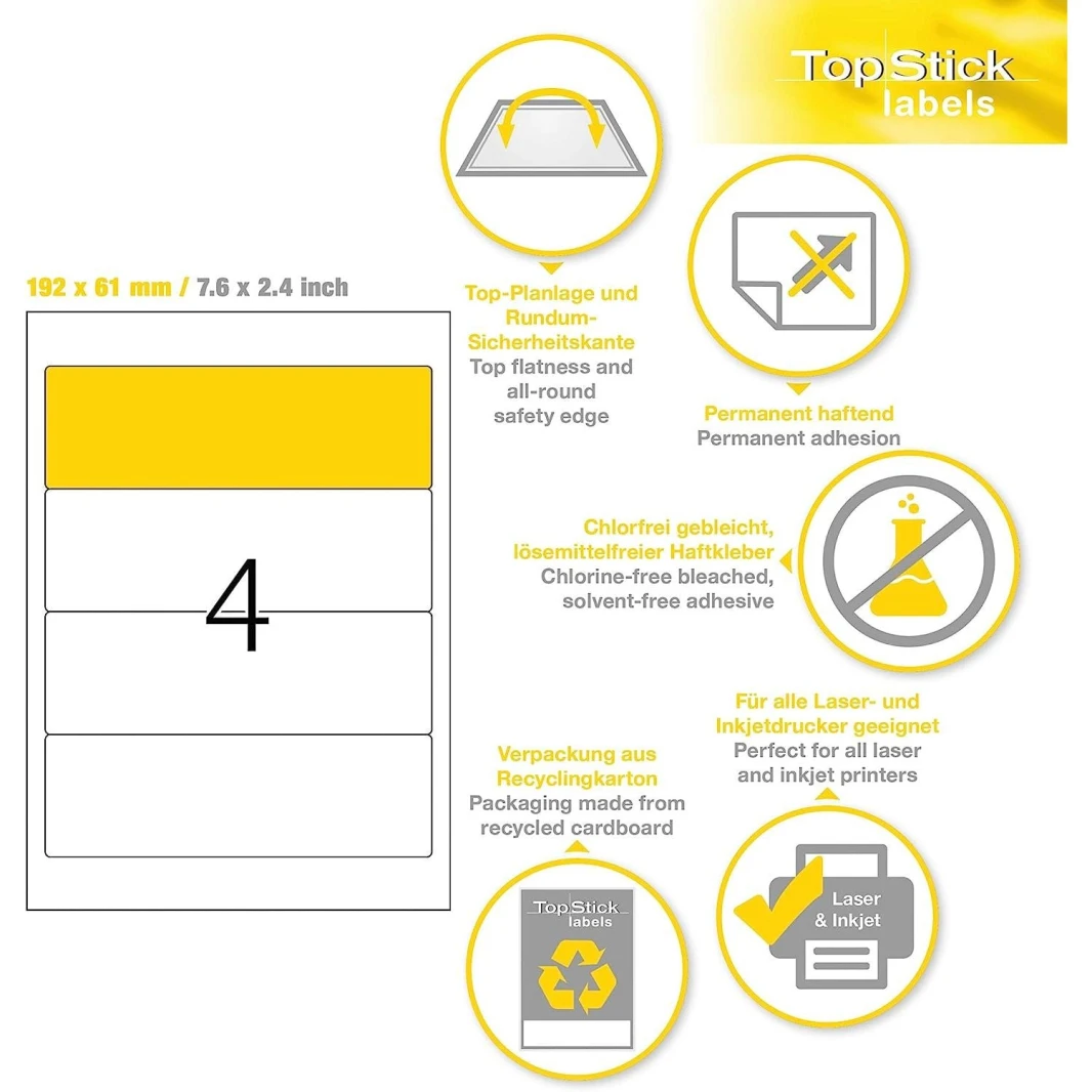 ملصقات ملفات TopStick LAF BoxFile ذات العمود الفقري العريض 4 أوراق مقاس A4 قابلة للطباعة باللون الأبيض مقاس 192 × 61 مم - عبوة من 25 ورقة