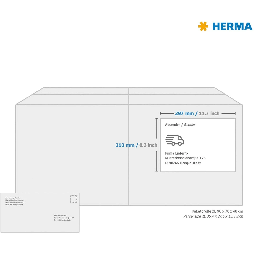 ملصقات دائمة ملونة من هيرما مقاس 210×297 مم A4 - عبوة من 100 ورقة