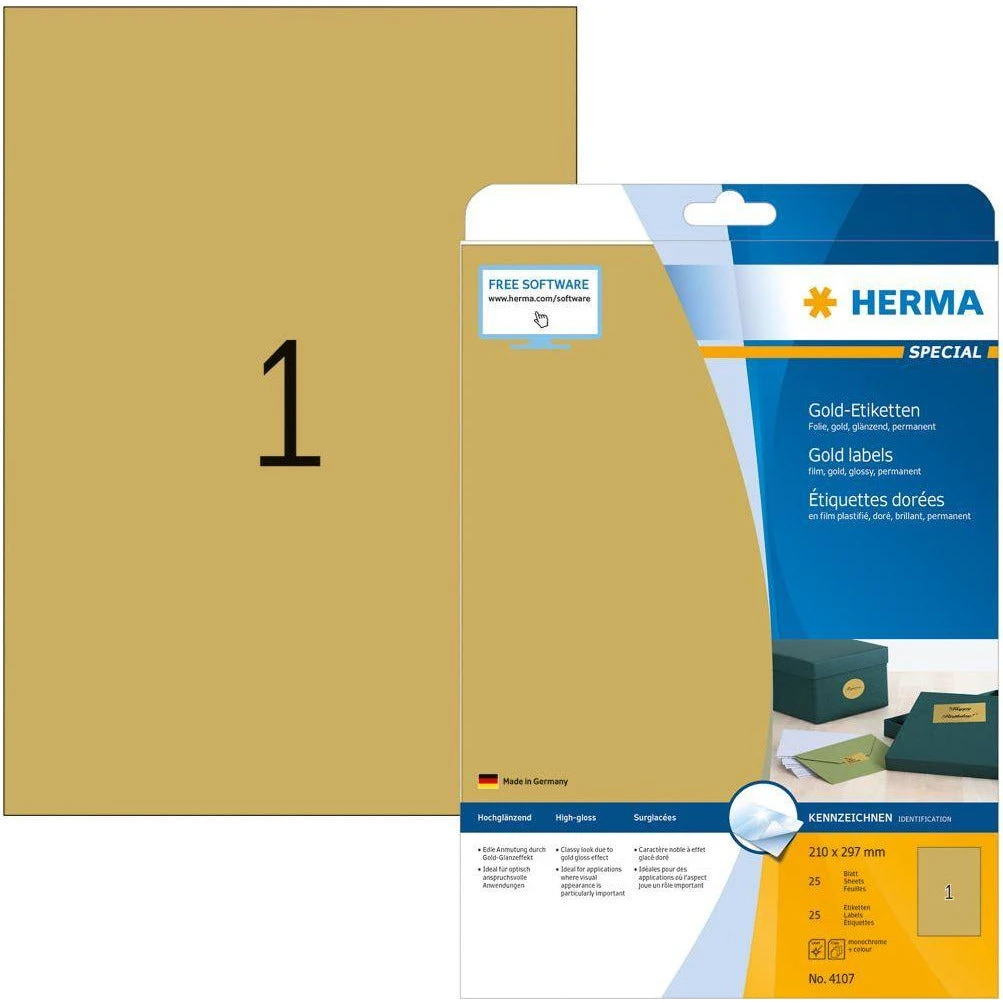 ملصقات Herma Gold A4 - عبوة من 25 ورقة