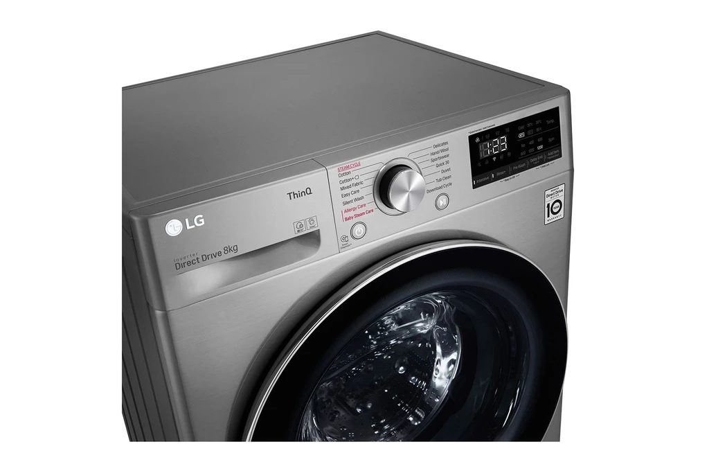 غسالة ملابس LG 8 كجم 1200 دورة في الدقيقة بخار Direct Drive ThinQ - فضي (جديد 0)