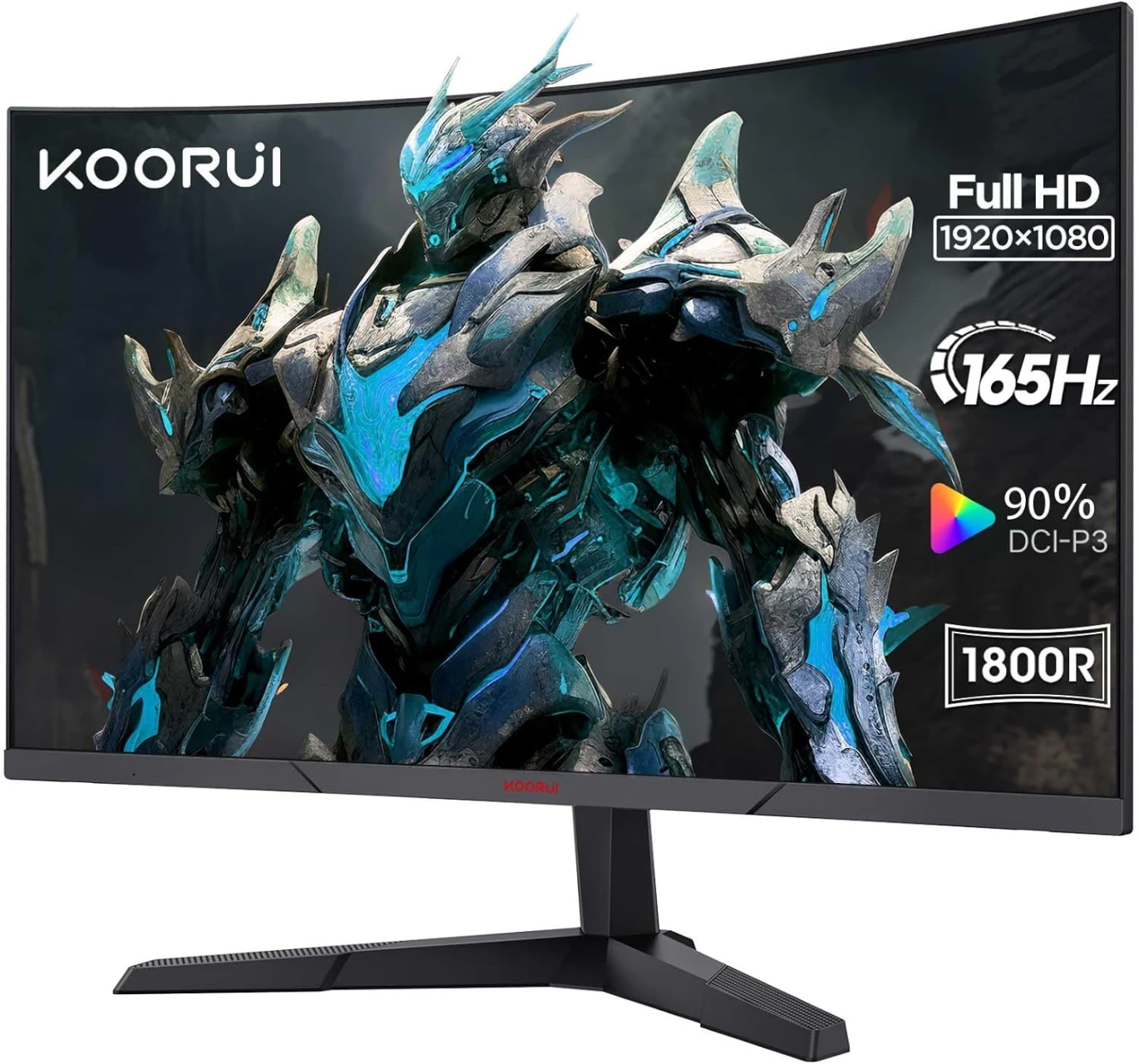 شاشة كمبيوتر KOORUI مقاس 24 بوصة - شاشة ألعاب FHD 1080P 165 هرتز VA 1 مللي ثانية 1800R LED مع شاشات رفيعة للغاية، HDMI X2 /DP، متوافقة مع VESA، قابلة للتعديل، العناية بالعين