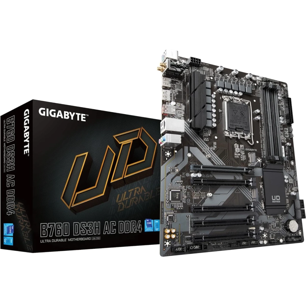 GIGABYTE B760 DS3H AX DDR4 (LGA 1700/ ATX/ DDR4/ M.2/ PCIe 4.0/Realtek Wi-Fi/Realtek GbE LAN/Q-Flash Plus/PCIe EZ-Latch/اللوحة الأم)